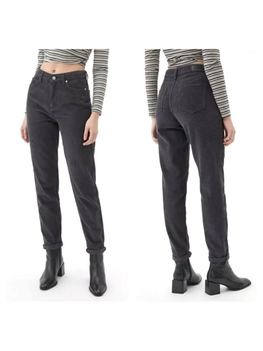 BDG Urban Outfitters High-Rise Mom Pants Corduroy Charcoal Grey Tapered Size 27